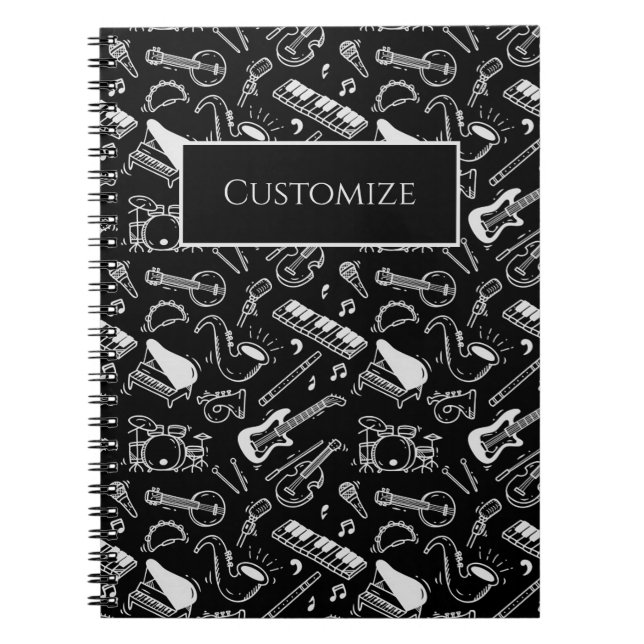 Black & White Instruments Pattern Notebook (Front)