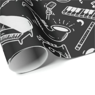 Black & White Instruments Pattern Wrapping Paper