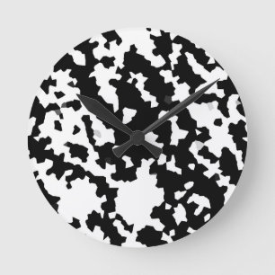 Black White Irregular Abstract Pattern Round Clock