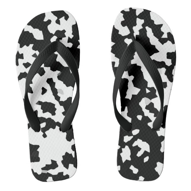 Black White Irregular Abstract Pattern Thongs (Footbed)