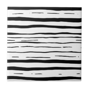 Black White Irregular Stripes Pattern Ceramic Tile