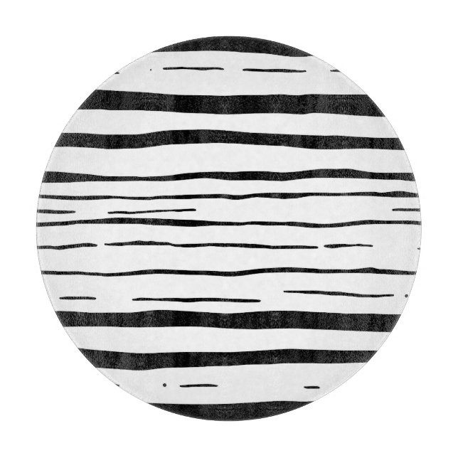 Black White Irregular Stripes Pattern Cutting Board (Front)