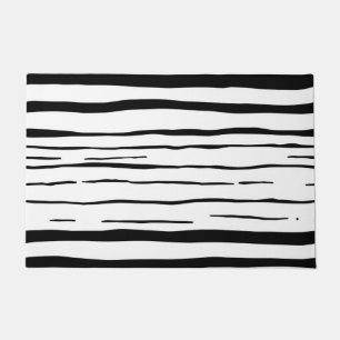 Black White Irregular Stripes Pattern Doormat