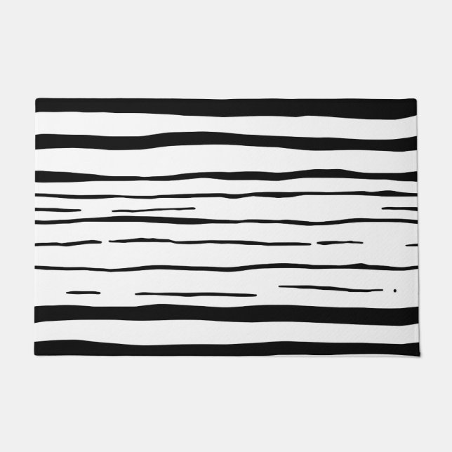 Black White Irregular Stripes Pattern Doormat (Front)