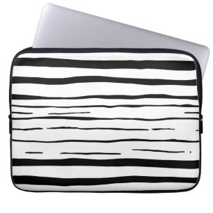 Black White Irregular Stripes Pattern Laptop Sleeve