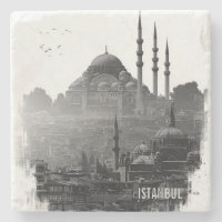 Black & White Istanbul City Skyline Silhouette