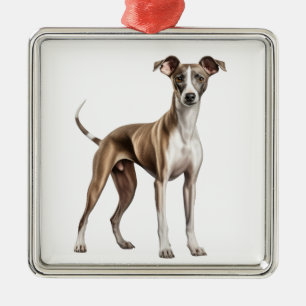 BLACK & WHITE ITALIAN GREYHOUND DOG METAL ORNAMENT