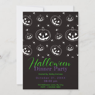 Black White Jack-O' Lantern Halloween Dinner Party Invitation