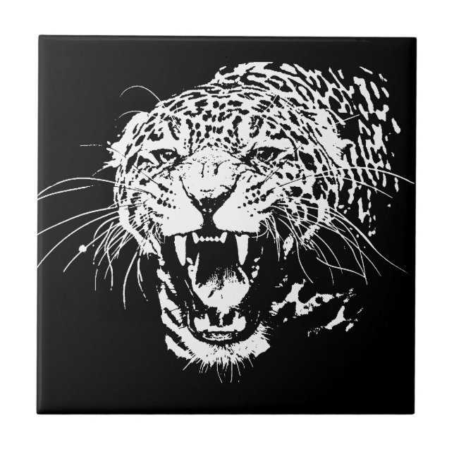 Black & White Jaguar Ceramic Tile (Front)