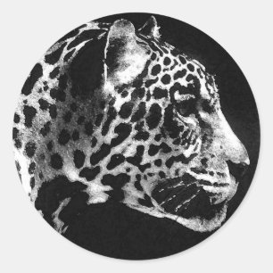 Black & White Jaguar Pop Art Classic Round Sticker