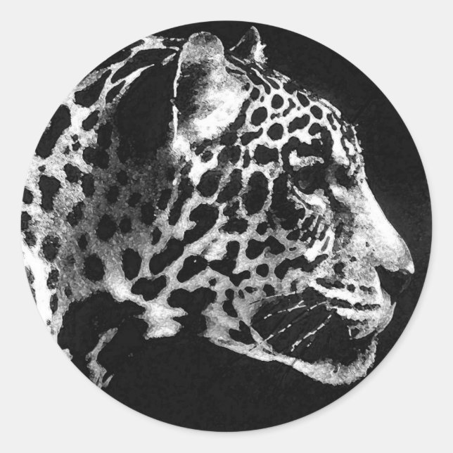 Black & White Jaguar Pop Art Classic Round Sticker (Front)
