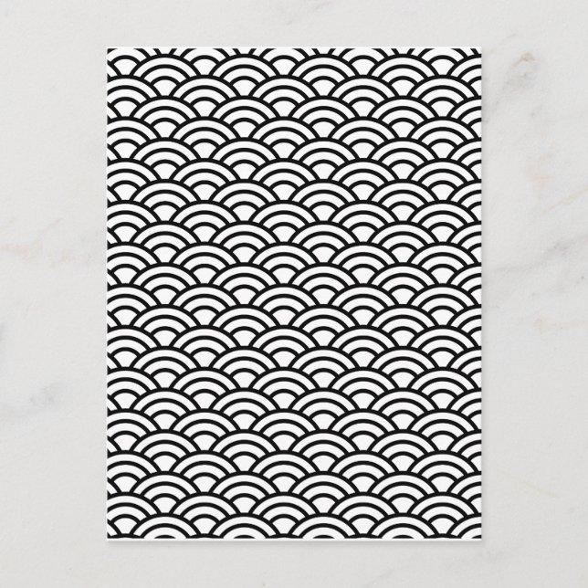 Black & White Japanese Fish Scale Circle Geometric Postcard (Front)