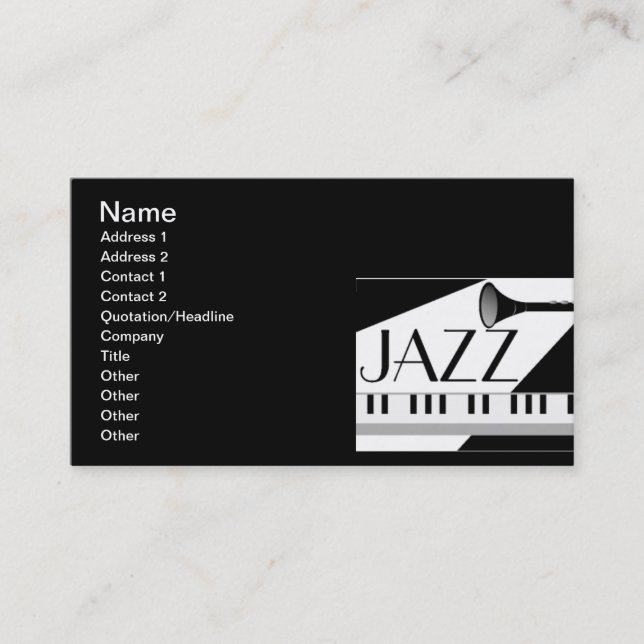 BLACK WHITE JAZZ MUSIC GRAPHIC BUSINESS CARD (Front)