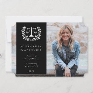 Black + White JD Law Scales Laurel Wreath Photo Announcement