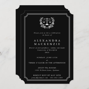 Black/White JD Scales + Laurel Wreath Graduation Invitation