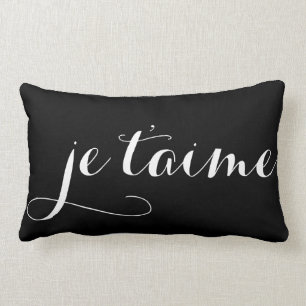 Black & White Je T'aime French Calligraphy Pillow