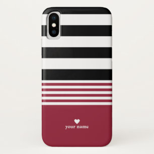 Black, White & Jester Red Striped Personalised iPhone X Case
