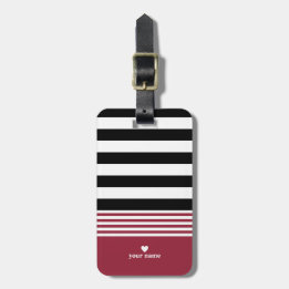 Black, White & Jester Red Striped Personalised Luggage Tag