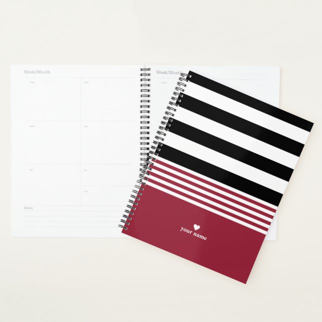 Black, White & Jester Red Striped Personalised Planner (Display)