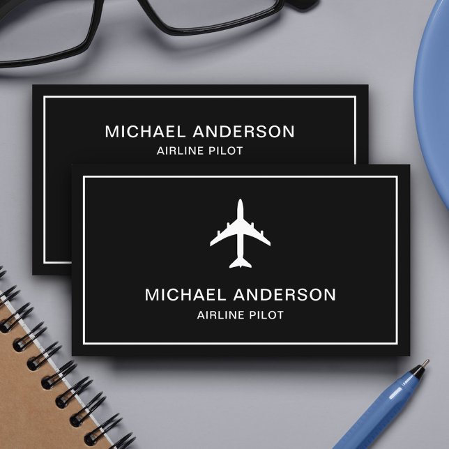 Black White Jet Aircraft Aeroplane Airline Pilot Business Card (Creator Uploaded)