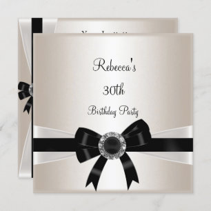 Black White Jewel Bow 30th  Birthday Silver Sepia Invitation