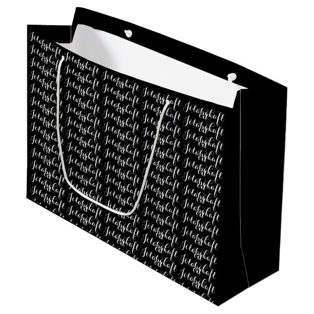 Black White Jólabókaflóð Book Flood Large Gift Bag (Front Angled)
