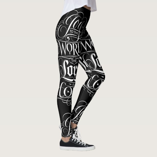 Black White Joy to the World Christmas Lettering Leggings (Right)