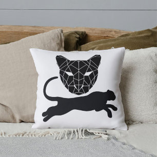 Black White Jungle Animal Panther Modern Cute Cat Cushion