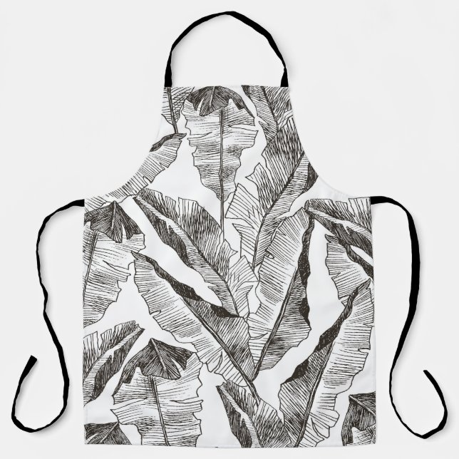 Black White Jungle: Tropical Plant Pattern Apron (Front)