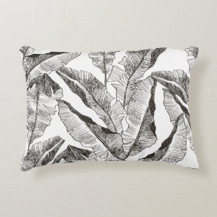 Black White Jungle: Tropical Plant Pattern Decorative Cushion