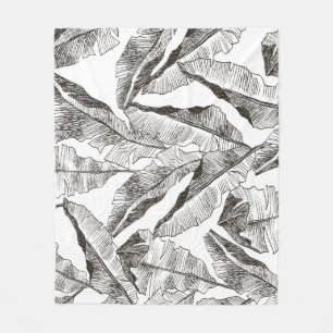 Black White Jungle: Tropical Plant Pattern Fleece Blanket