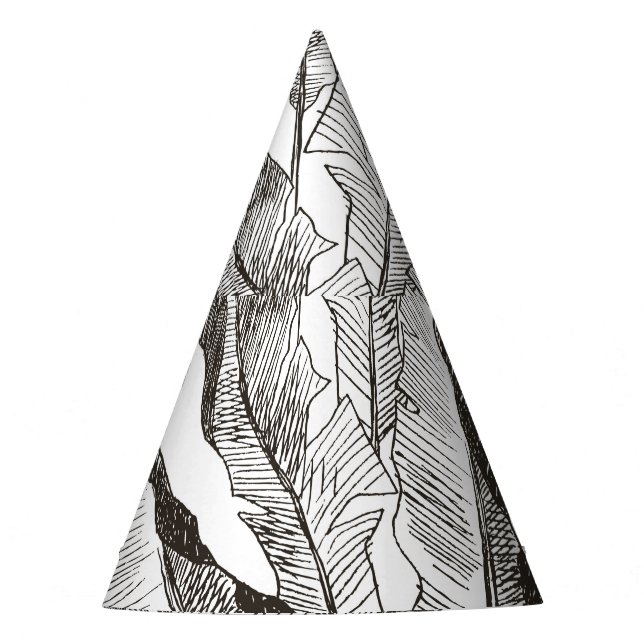 Black White Jungle: Tropical Plant Pattern Party Hat (Front)