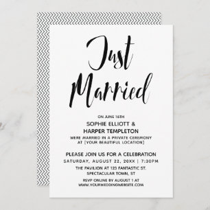 Black & White Just Married Typography Reception Invitation
