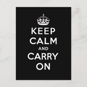 Black White Keep Calm and Carry On Postcard