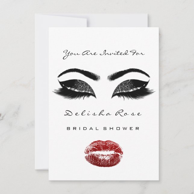 Black White Kiss Makeup Bridal Shower Red Invitation (Front)