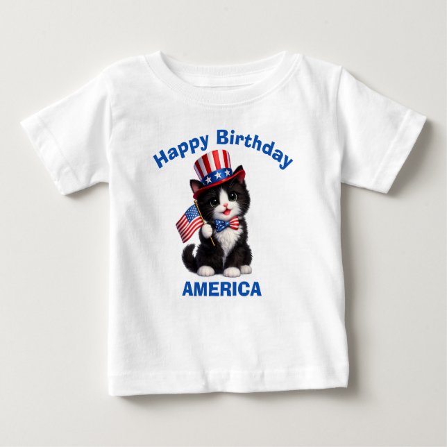 Black & White Kitten (1e) Patriotic Kid T-Shirt (Front)