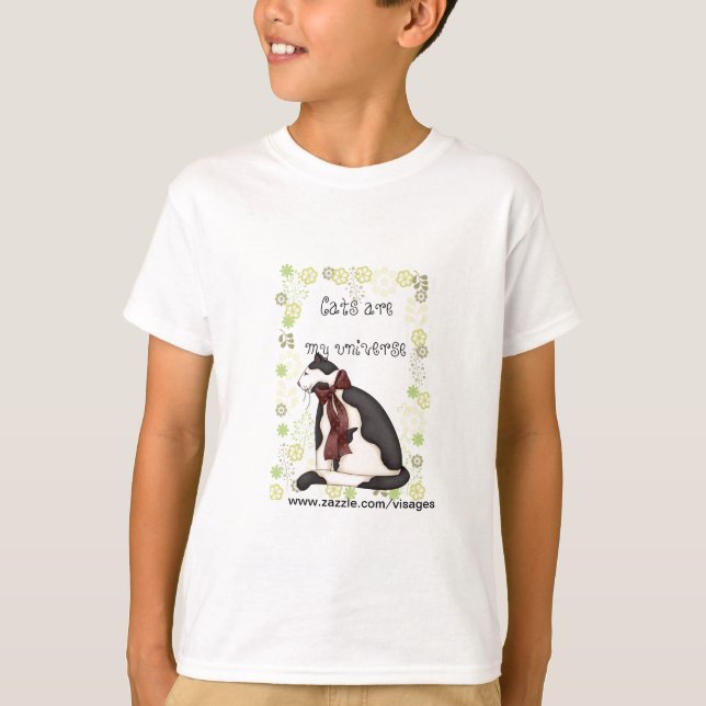 Black & White Kitty Cat w/Flowers for Girls T-Shirt (Front)