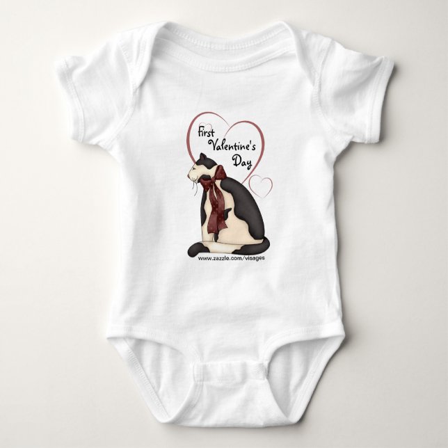 Black & White Kitty Cat w/Hearts Baby Shirts (Front)