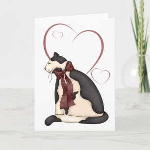 Black & White Kitty Cat w/Hearts Birthday Card