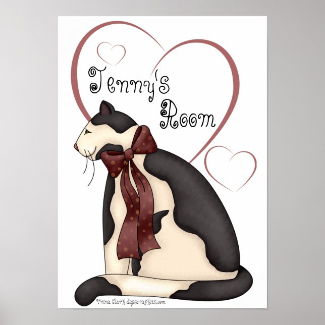 Black & White Kitty Cat w/Hearts Poster (Front)