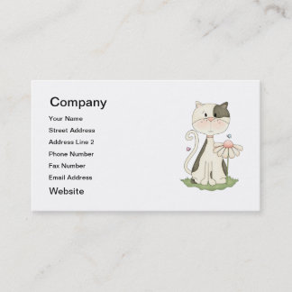 Black & White Kitty w/ Flower Business Card