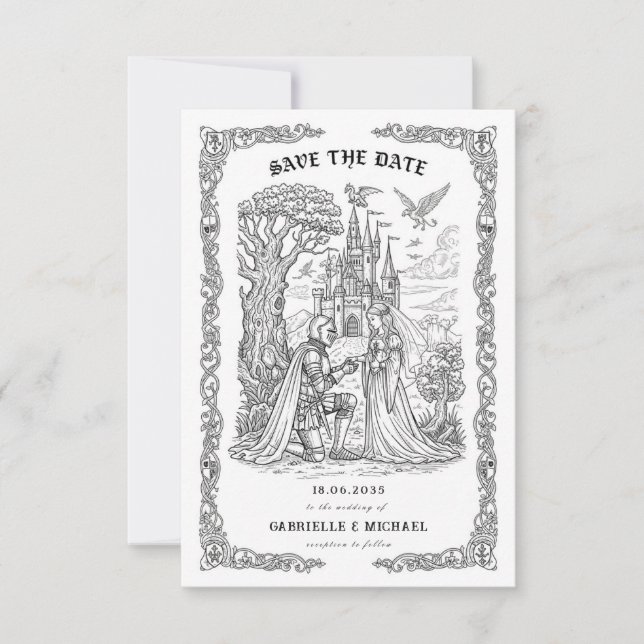 Black White Knight Bride Castle Gothic Wedding  Save The Date (Front)