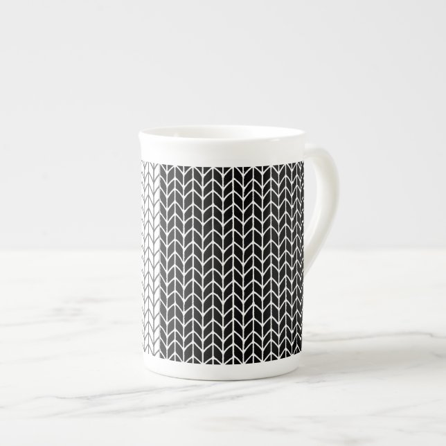 BLACK & WHITE KNIT Bone China Mug (Front Right)