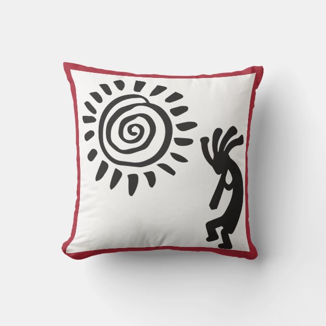 Black White Kokopelli Throw Pillow (Front)