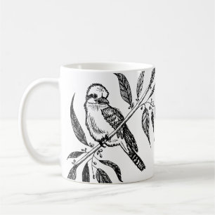 Black & White Kookaburra on Branch Drawing Coffee Mug