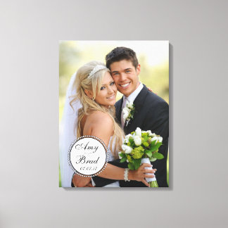 Black White Label Wedding Photo Keepsake Canvas Print