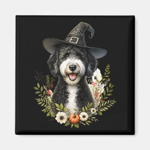 Black White Labradoodle Dog Halloween Watercolor Magnet