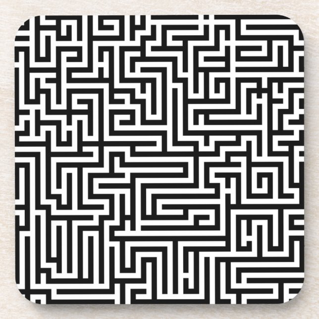 Black & White Labyrinth Maze Pattern Coaster (Front)