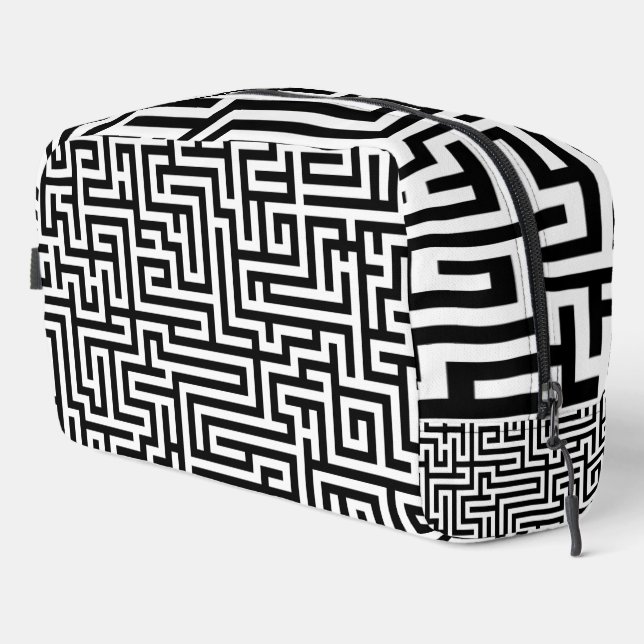 Black & White Labyrinth Maze Pattern Dopp Kit (Right Corner)