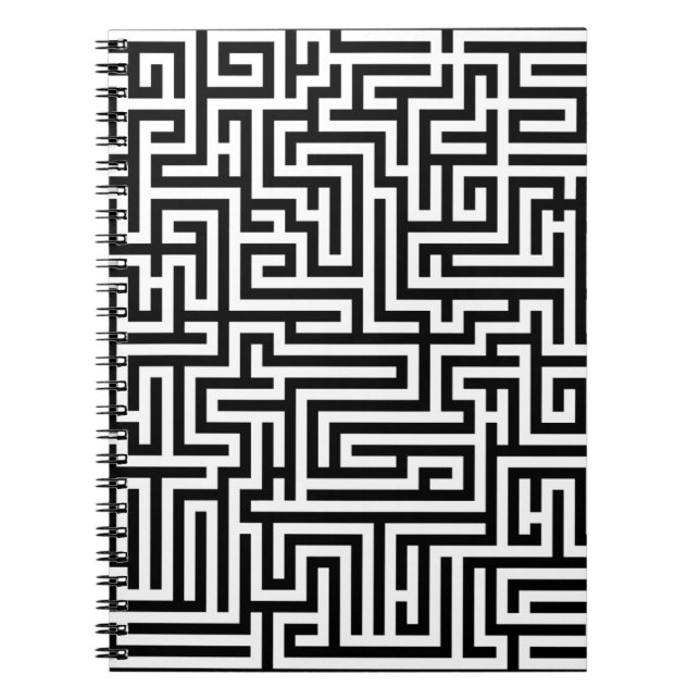 Black & White Labyrinth Maze Pattern Notebook (Front)